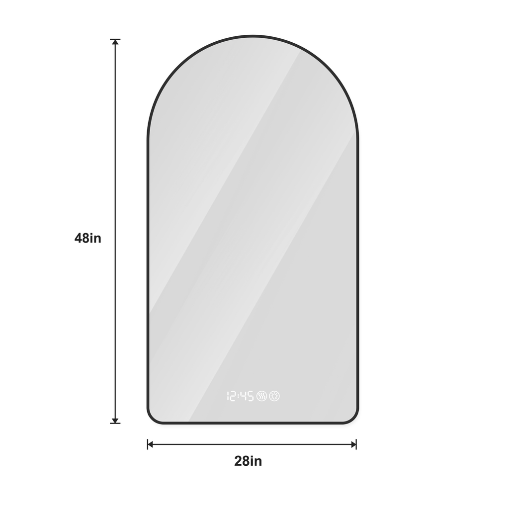 KZG Modern Black Arched LED Bathroom Mirror, 28in. x 48in., with dimmable lighting and time/temperature display — image 3