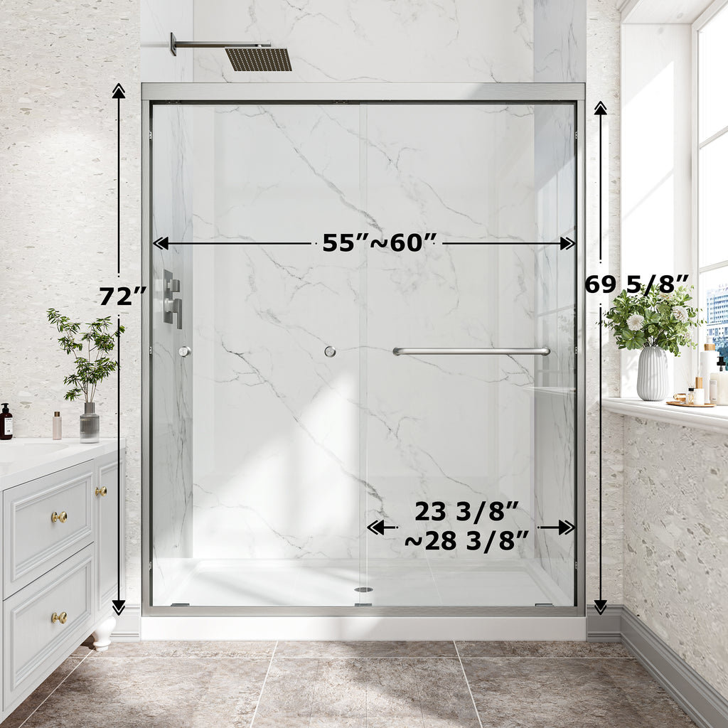 KZG 55–60 in. brushed nickel reversible double bypass sliding shower door with tempered glass — image 3