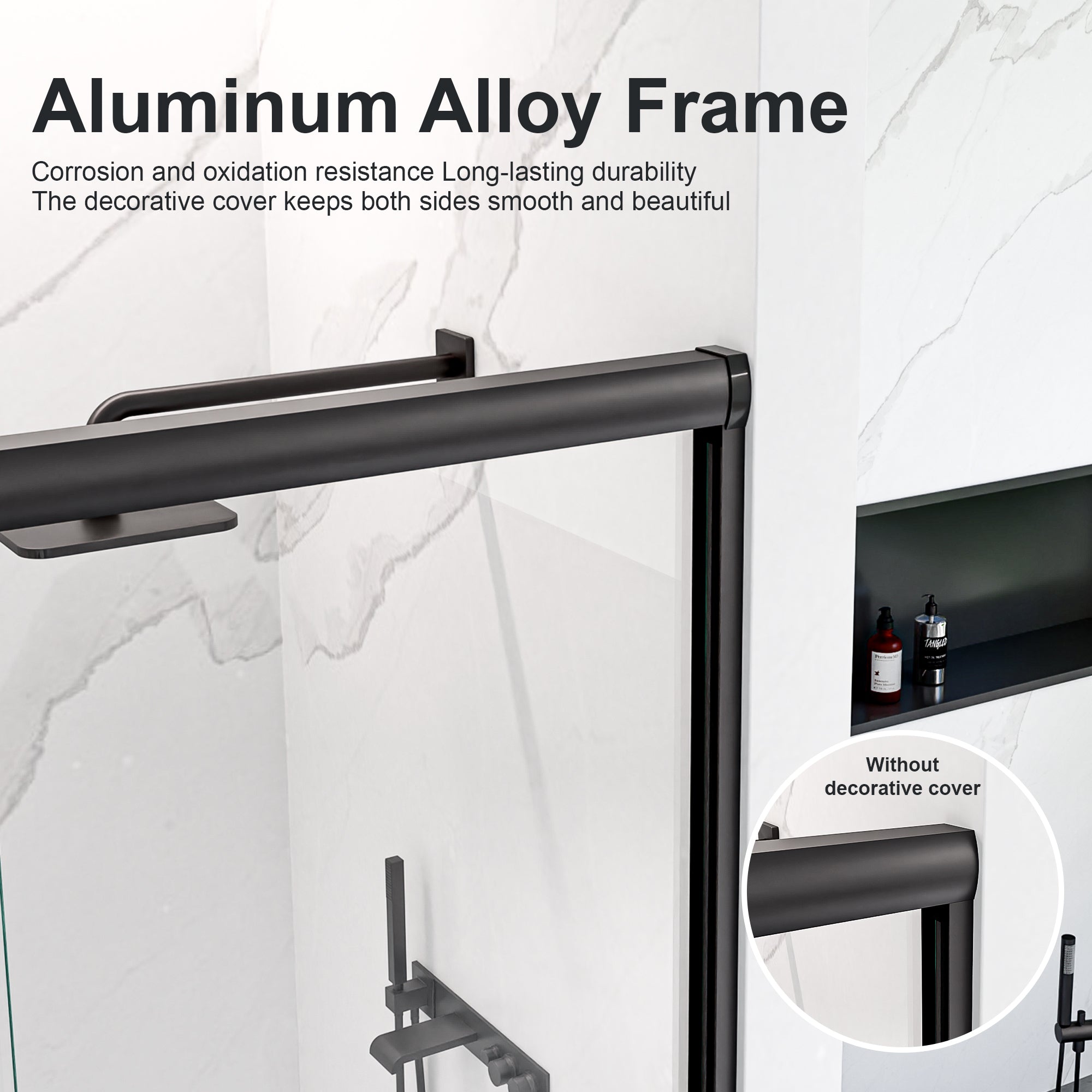 KZG matte black semi-frameless double sliding shower door with SGCC tempered glass, 44-48 in. width x 72 in. height — image 5