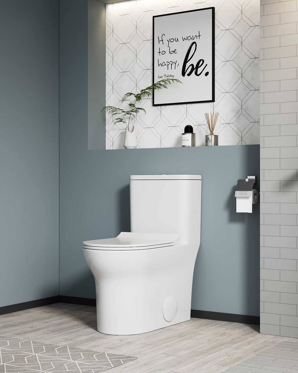 KZG elongated comfort height one-piece toilet in white ceramic with soft close seat — image 1
