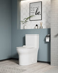 KZG elongated comfort height one-piece toilet in white ceramic with soft close seat — image 1