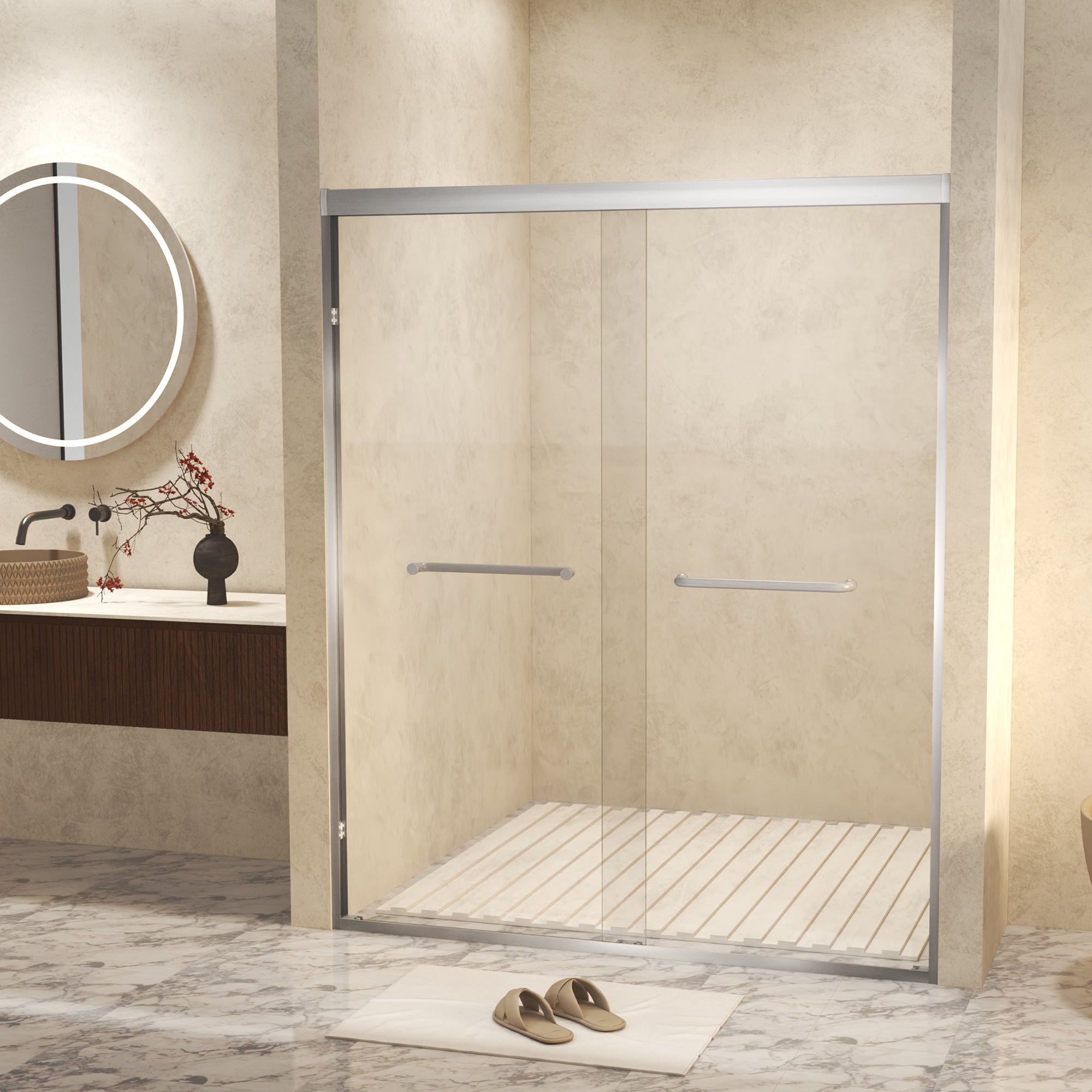 Brushed Nickel Sliding Shower Door — 60 in. × 72 in. with Tempered Glass — image 5