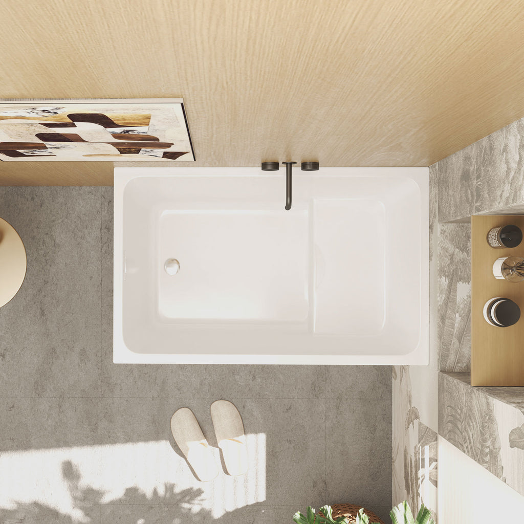 KZG 43 in. gloss white acrylic freestanding soaking bathtub with built-in seat and chrome hardware — image 5