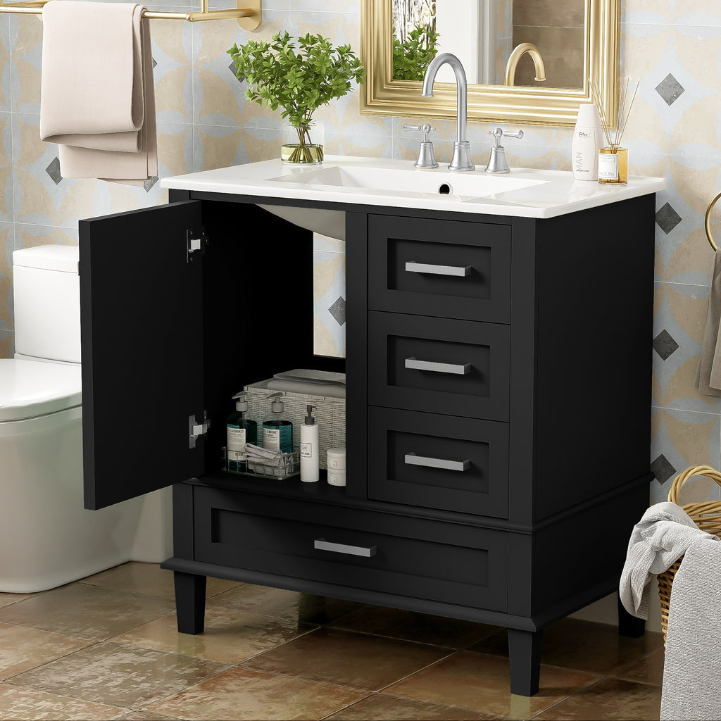 Matte black bathroom vanity with ceramic sink, soft-close doors, 30 in. — image 5