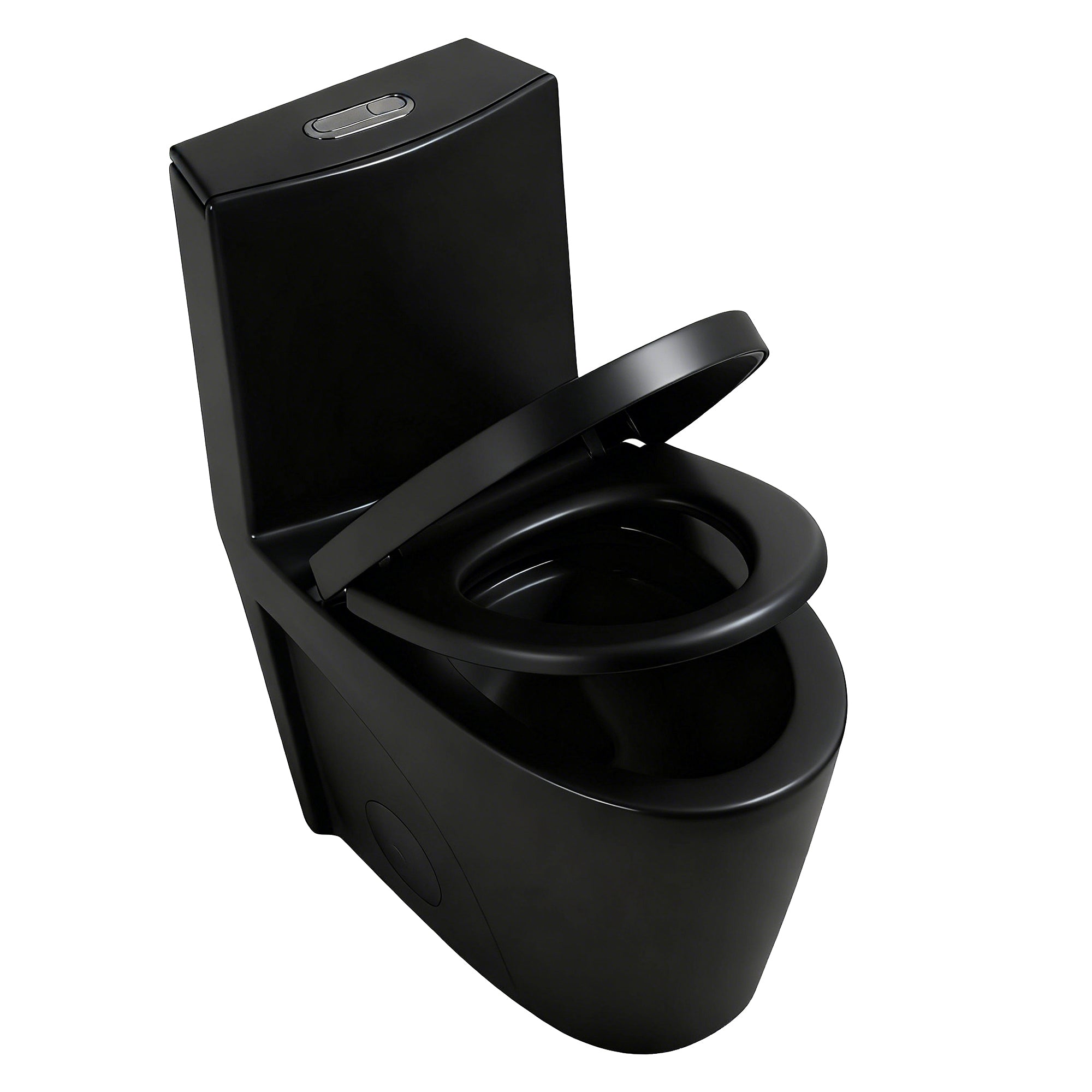 KZG one-piece elongated comfort height toilet in black ceramic with dual-flush and soft-closing seat — image 5