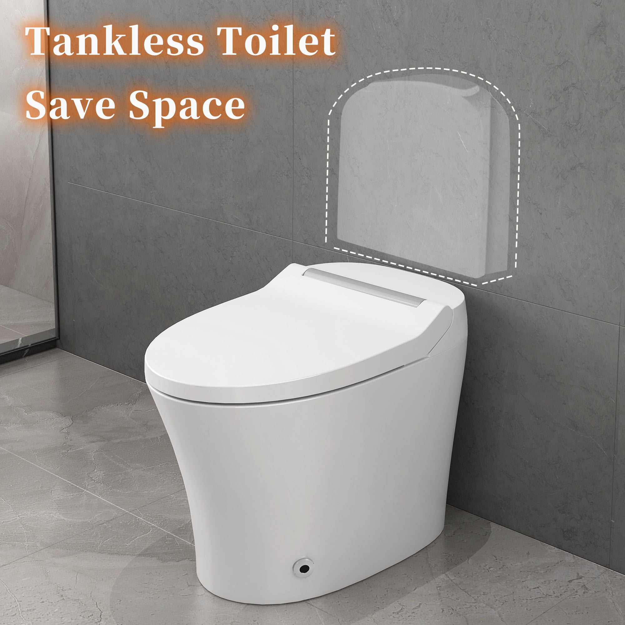 KZG smart elongated toilet with heated seat, foot sensor flush, and night light in white and silver — image 7