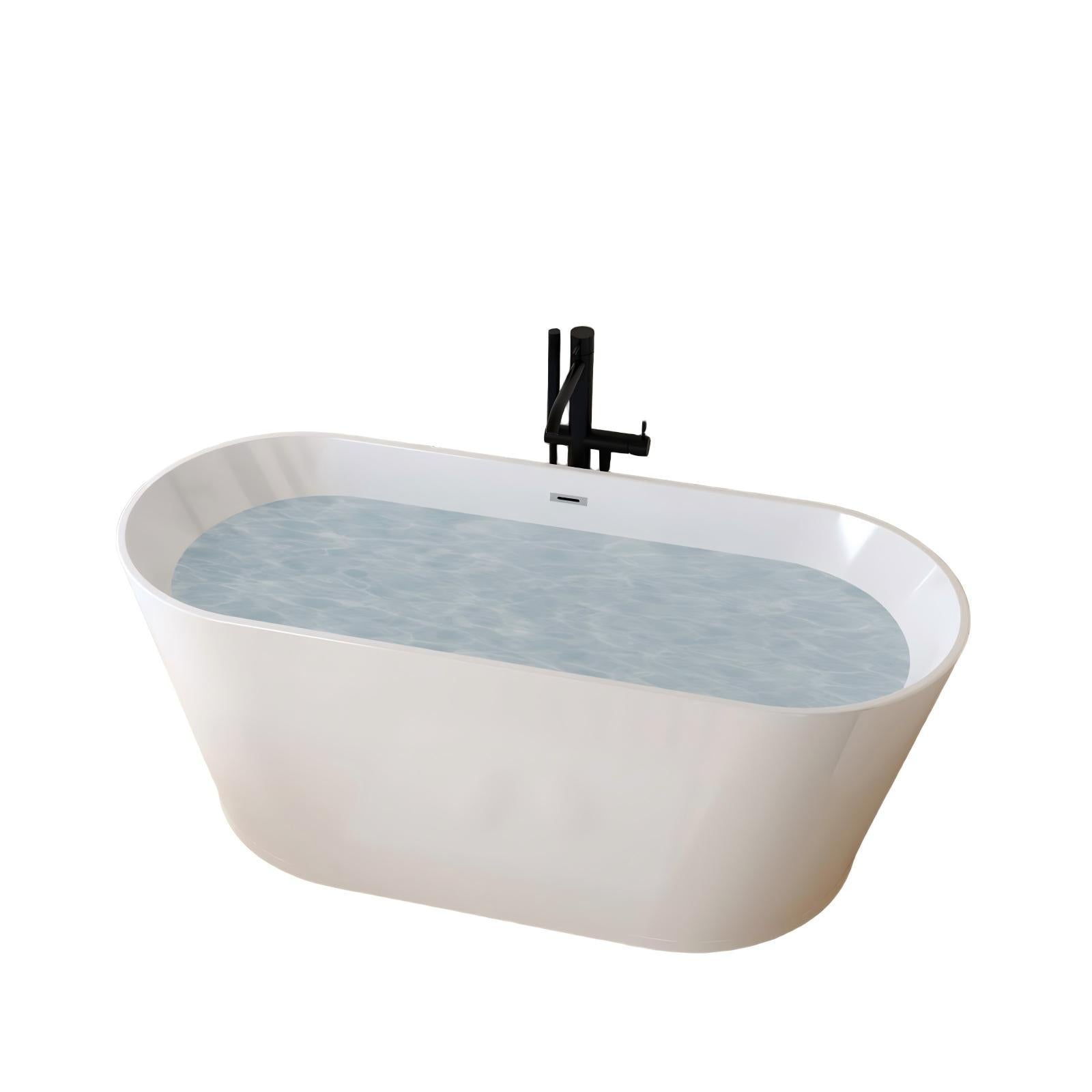 KZG 55 in. glossy white acrylic freestanding soaking tub with chrome drain — image 1