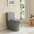 KZG elongated comfort height dual-flush one-piece toilet in light grey with soft-closing seat — image 1