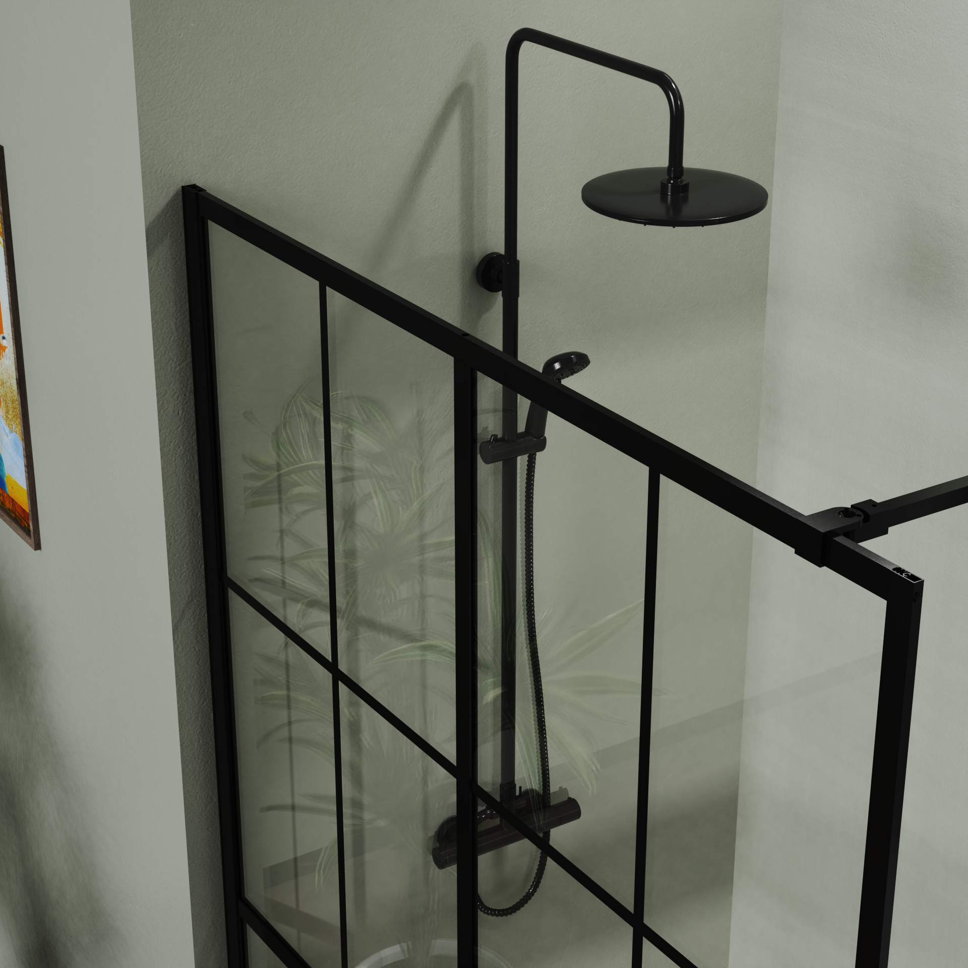 Matte black frameless shower screen panel, 46 in. × 72 in. wet-room style — image 3