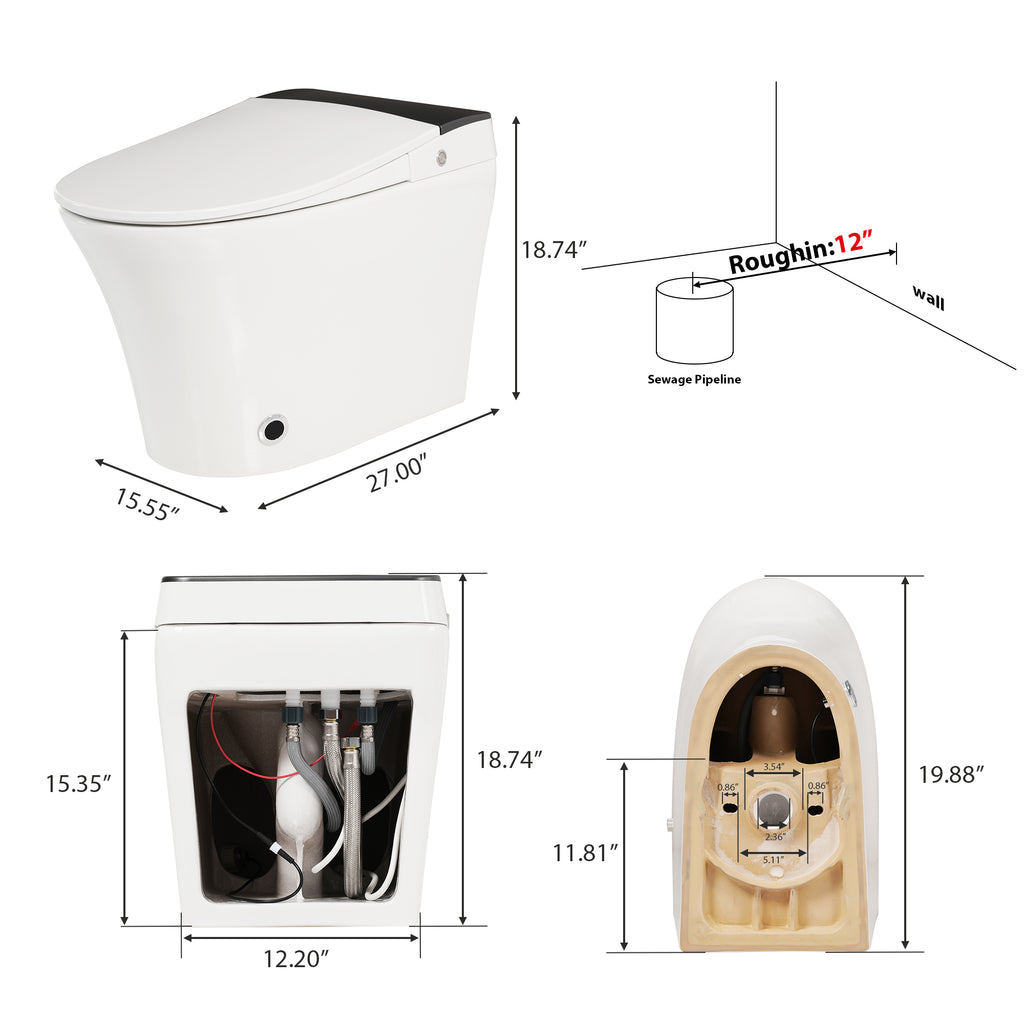 KZG smart one-piece heated toilet with foot sensor flush and blue night light — image 6