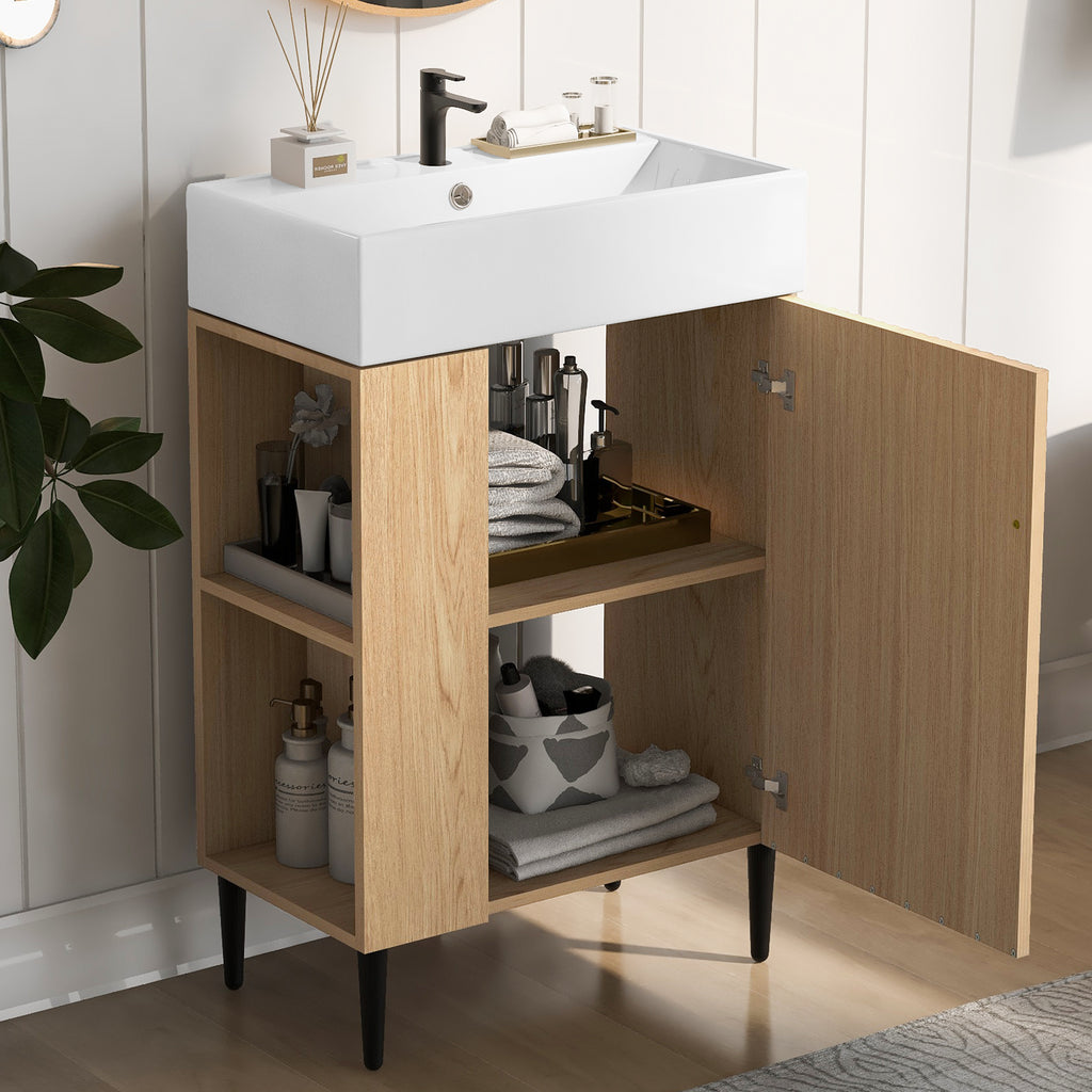 KZG modern wood bathroom vanity with ceramic sink and gold handles — image 2