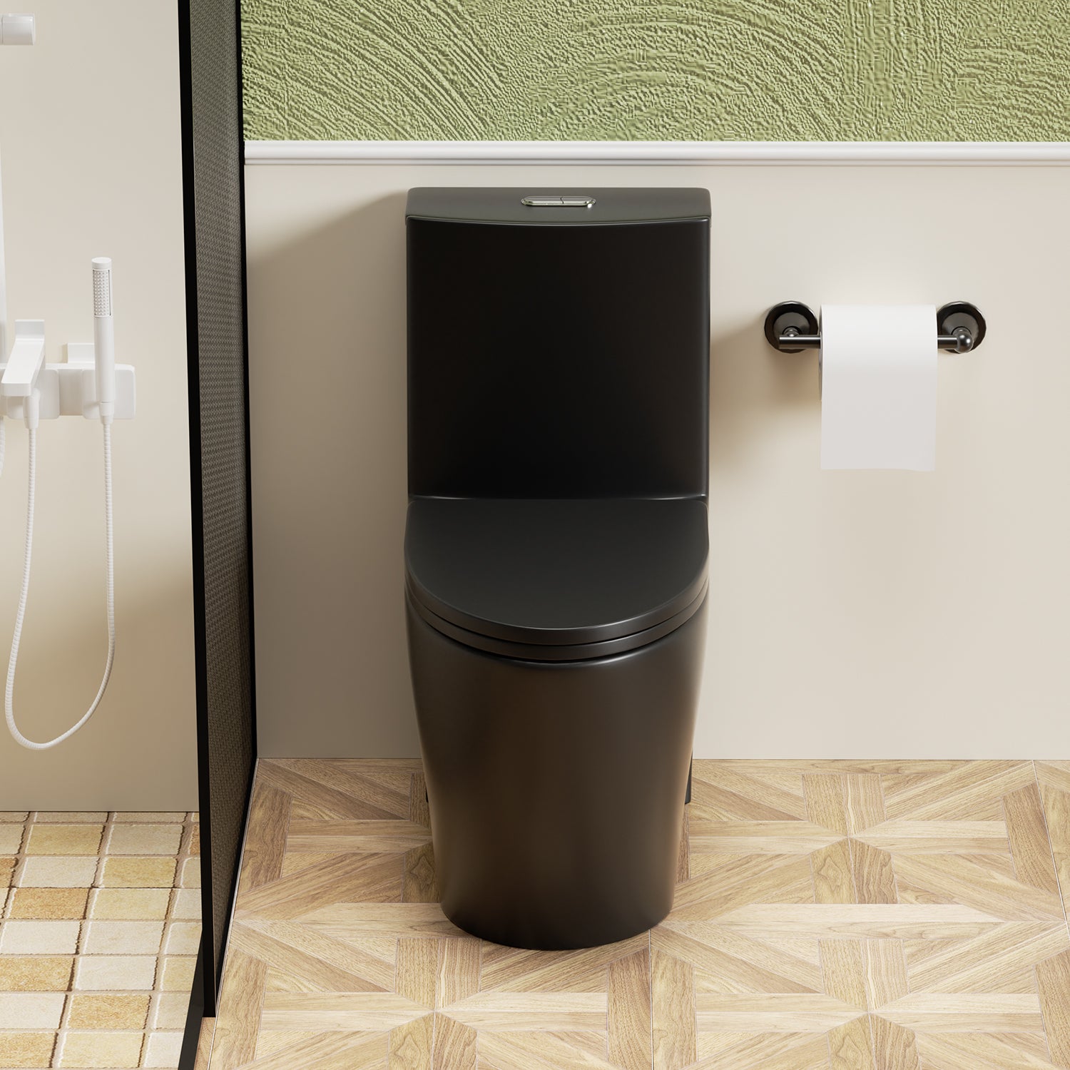 KZG matte black one-piece ceramic toilet with Tornado Flush and dual flush system — image 5