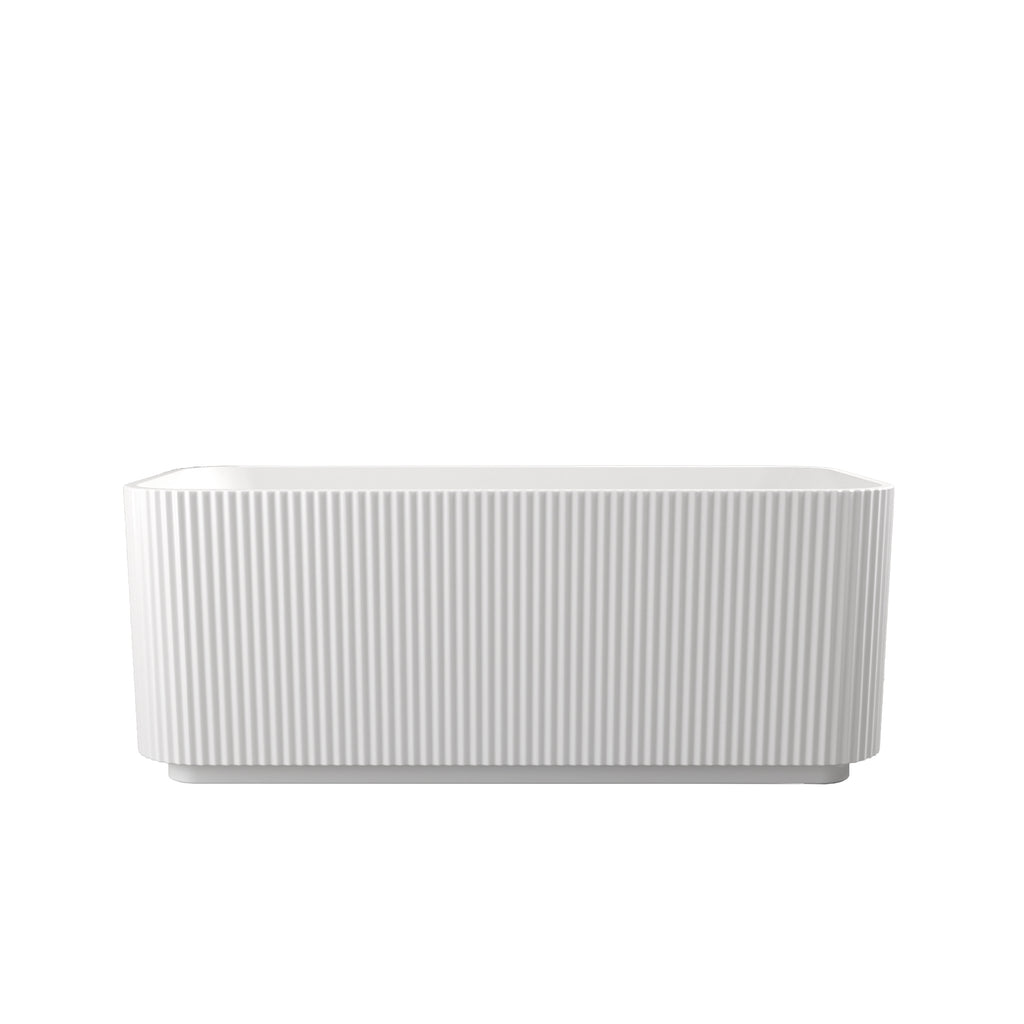 KZG 59 in. rectangle linear acrylic freestanding soaker tub in glossy white with chrome pop-up drain — image 1