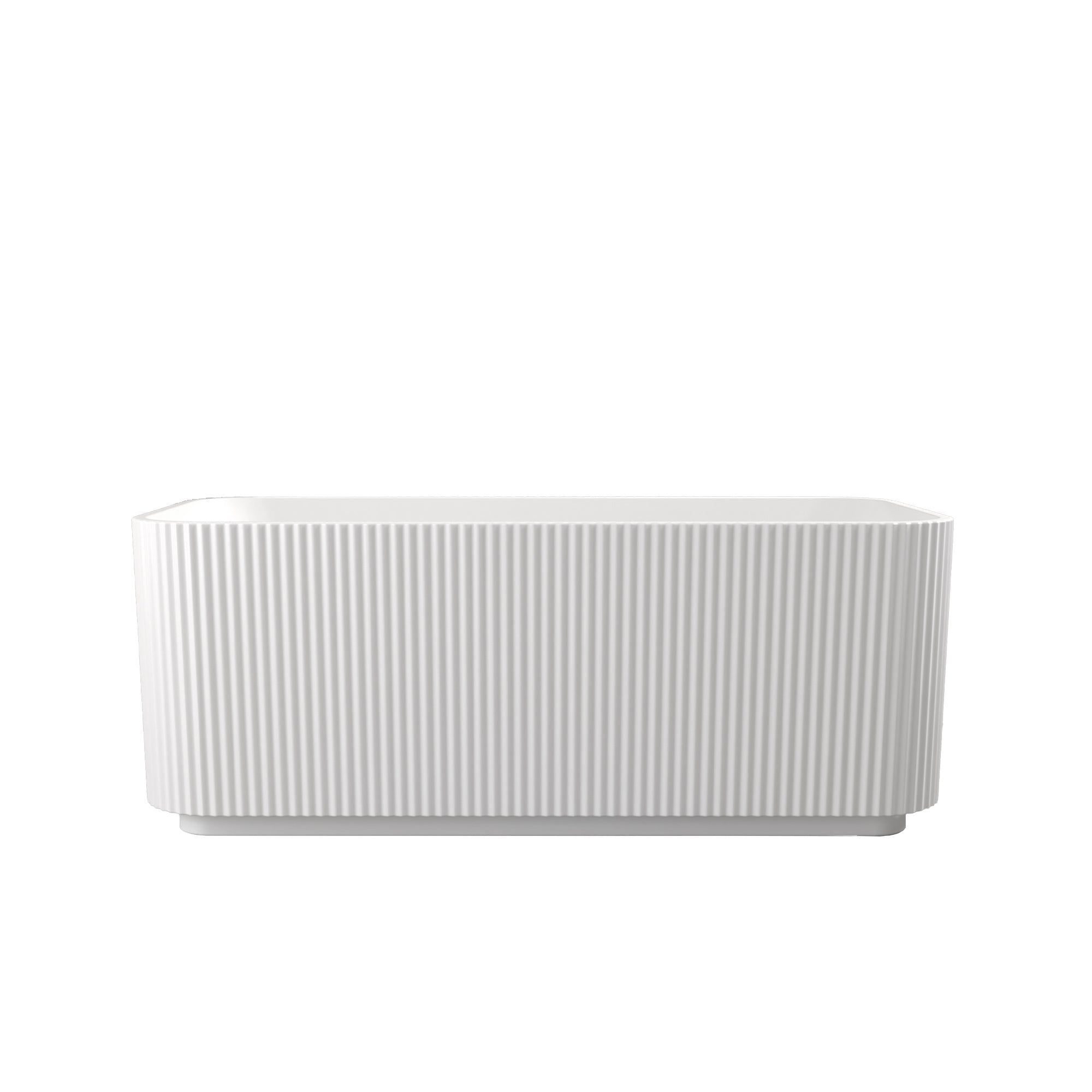 KZG 59 in. rectangle linear acrylic freestanding soaker tub in glossy white with chrome pop-up drain — image 1