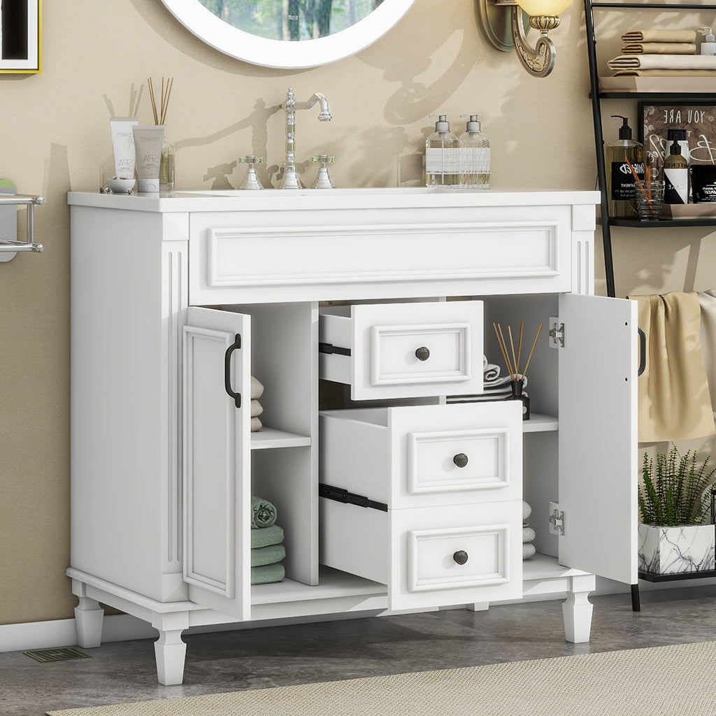 KZG 36-inch modern white bathroom vanity with ceramic sink basin and soft-close doors — image 6