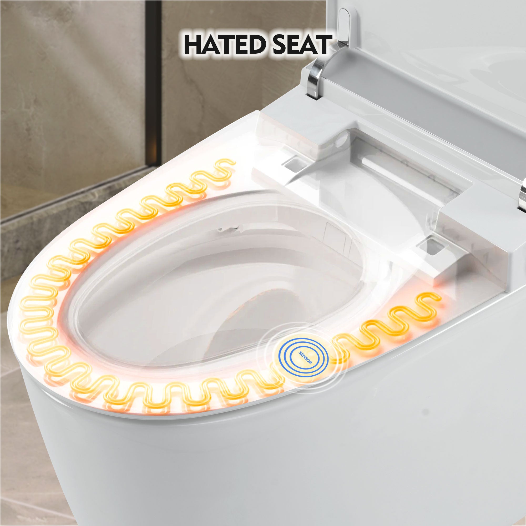 KZG one-piece smart toilet with heated seat and foot sensor in white ceramic — image 3