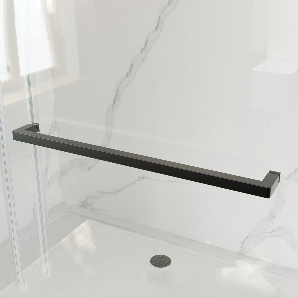 KZG 55-59 inch frameless double sliding shower door in matte black with tempered glass — image 7