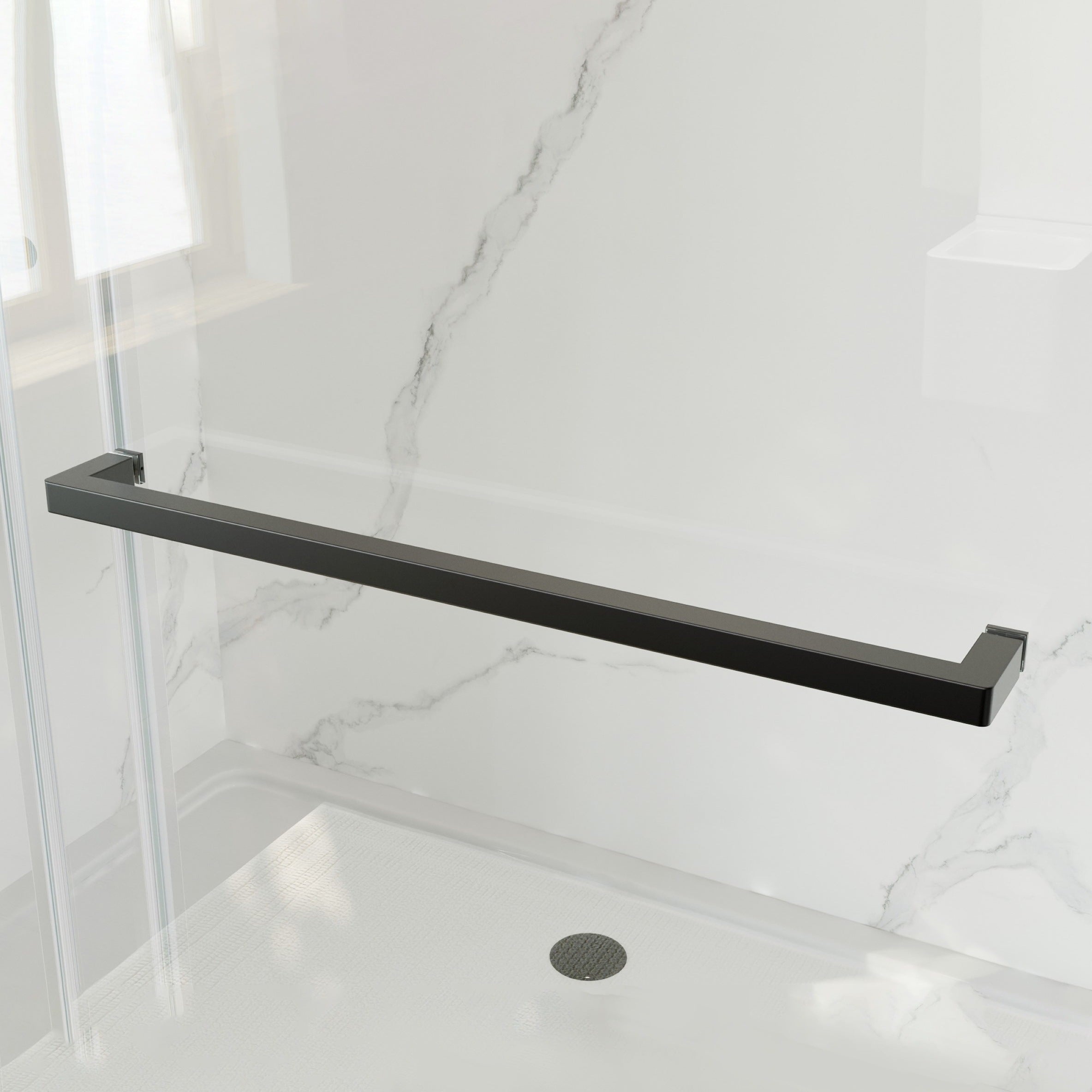 KZG 55-59 inch frameless double sliding shower door in matte black with tempered glass — image 7