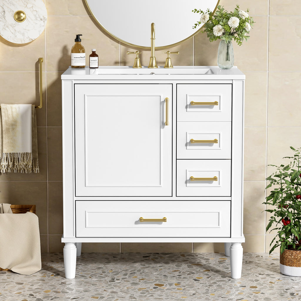 KZG 30-inch modern white bathroom vanity with ceramic sink and soft-close door — image 2