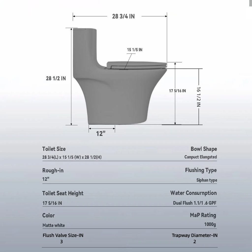 KZG light gray ceramic ADA-height one-piece toilet with tornado flush and soft-closing seat — image 3