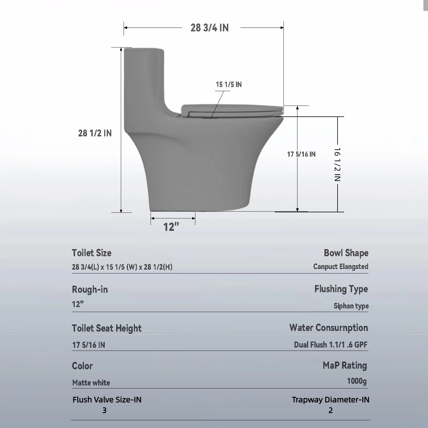 KZG light gray ceramic ADA-height one-piece toilet with tornado flush and soft-closing seat — image 3