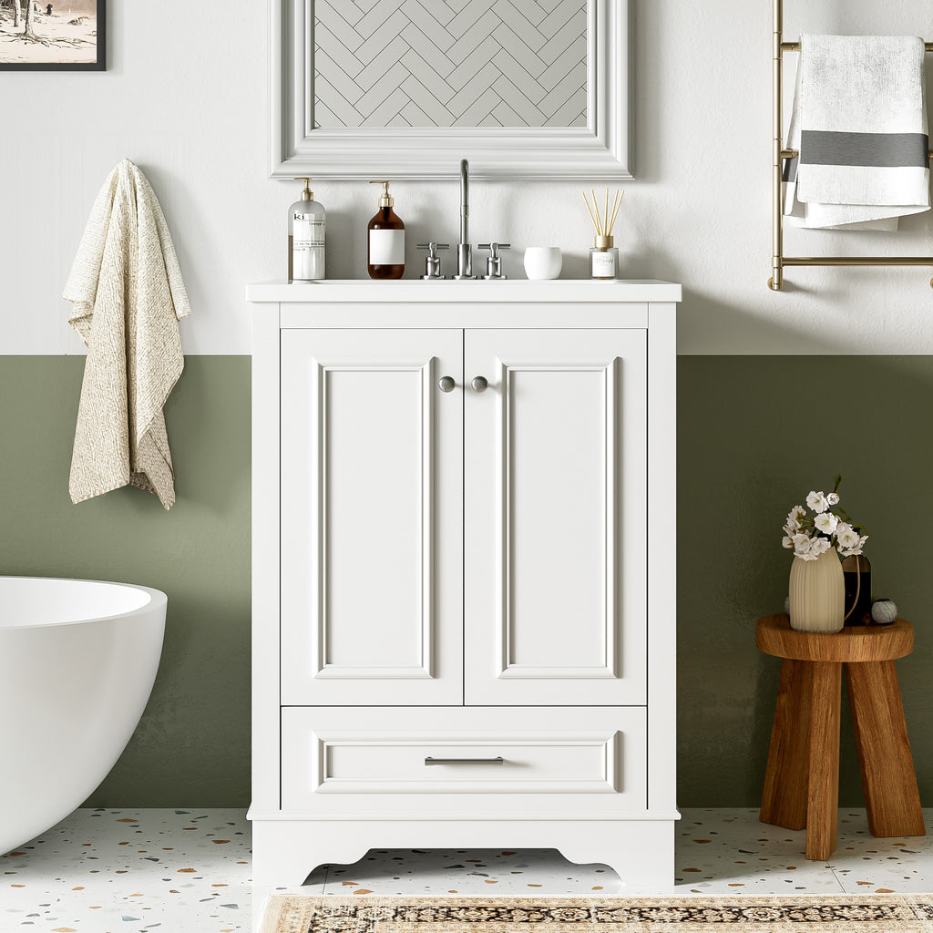 KZG 24 in. modern white bathroom vanity with ceramic sink and soft-closing doors — image 5