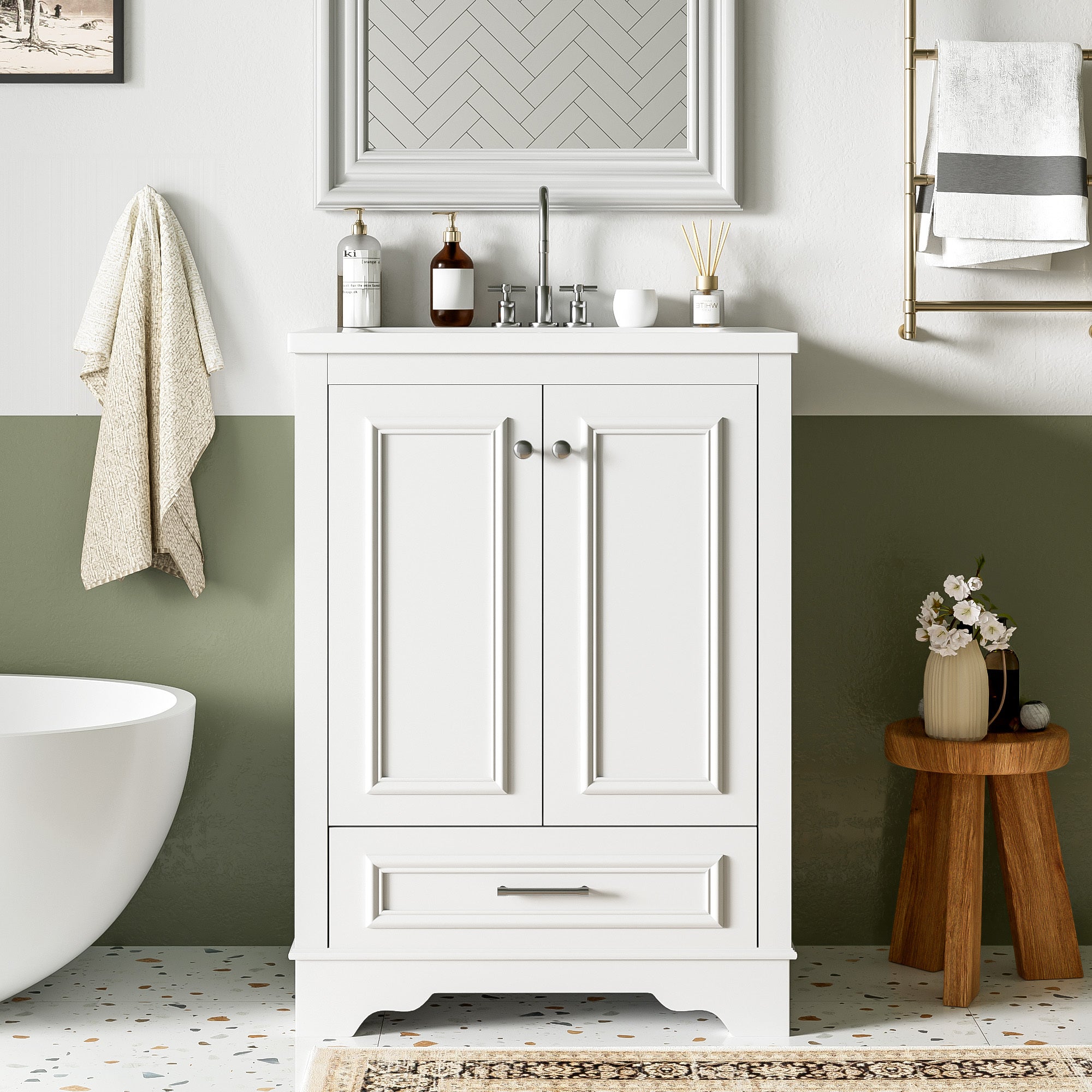 KZG 24 in. modern white bathroom vanity with ceramic sink and soft-closing doors — image 5