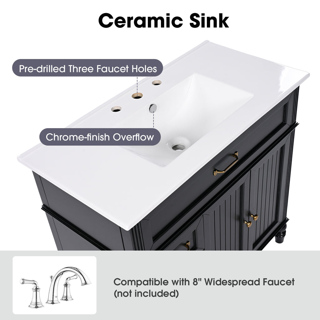 KZG 36-inch black bathroom vanity with ceramic sink and drawer storage — image 7