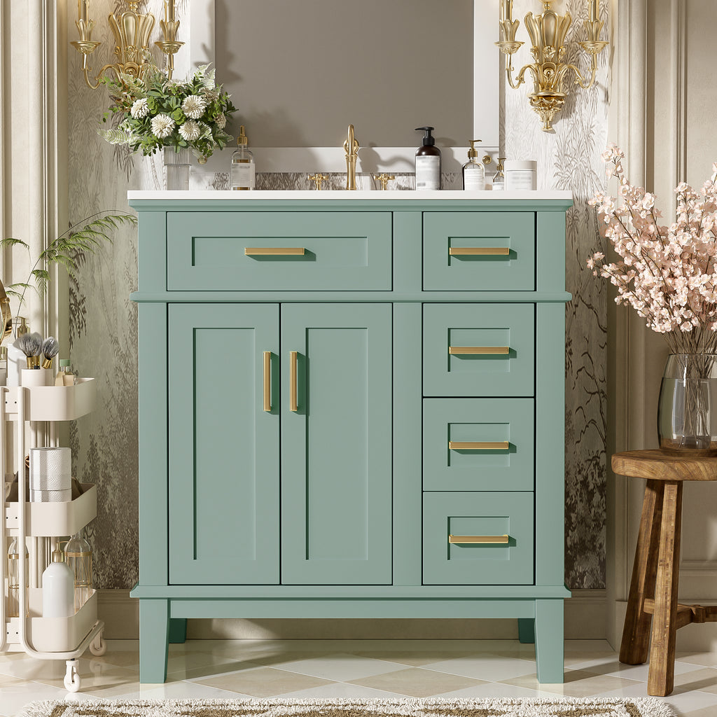 KZG 30-inch modern light green bathroom vanity with ceramic sink and soft-close doors — image 5