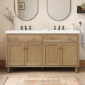 60-inch wood-finish double-sink vanity with SMC basins and storage — image 2