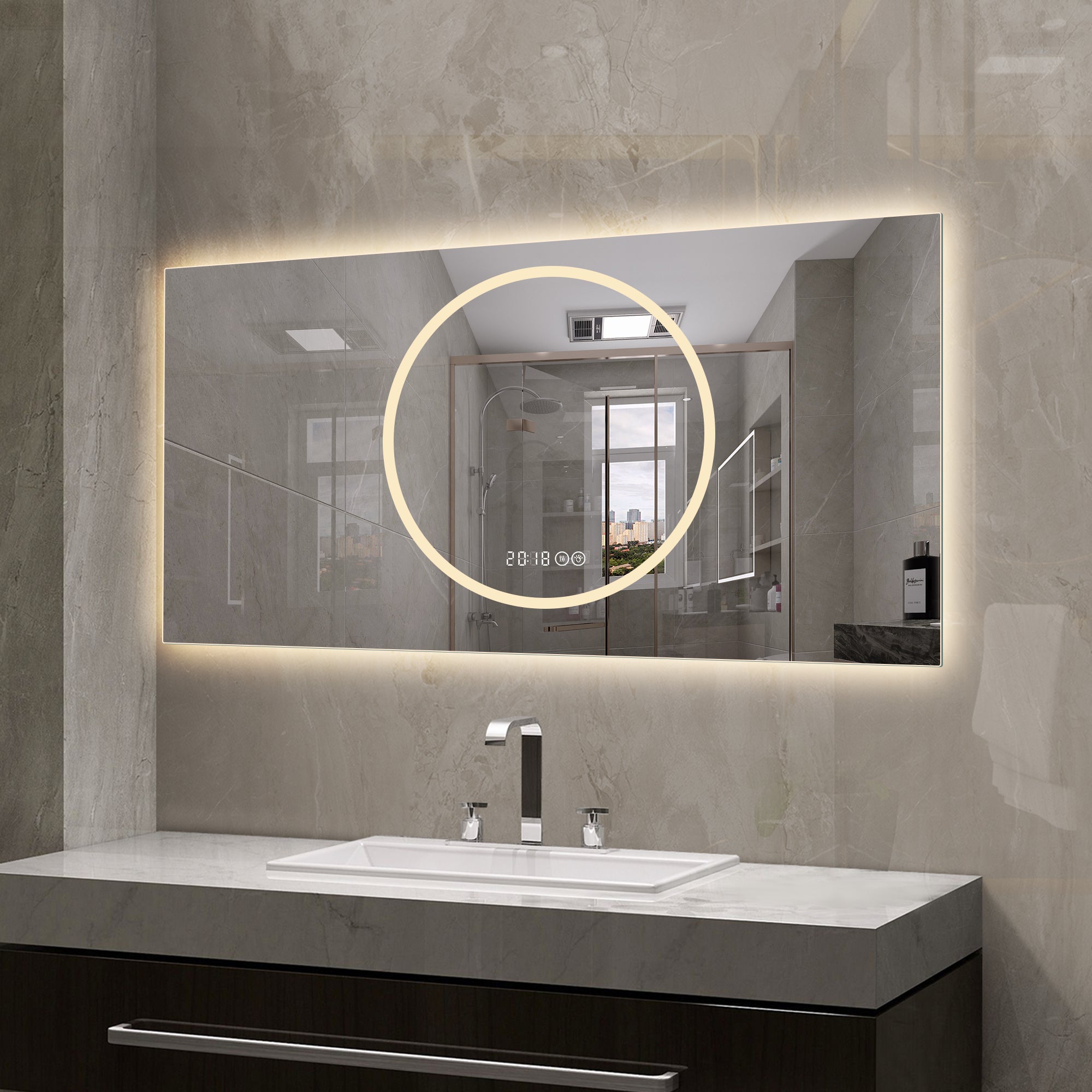 KZG 48 x 24 inch antique silver LED vanity mirror with anti-fog and dimmable lights — image 4
