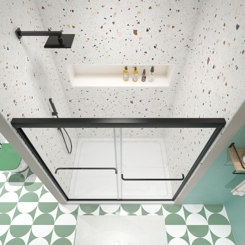 Matte black bypass sliding shower door with tempered glass — image 3