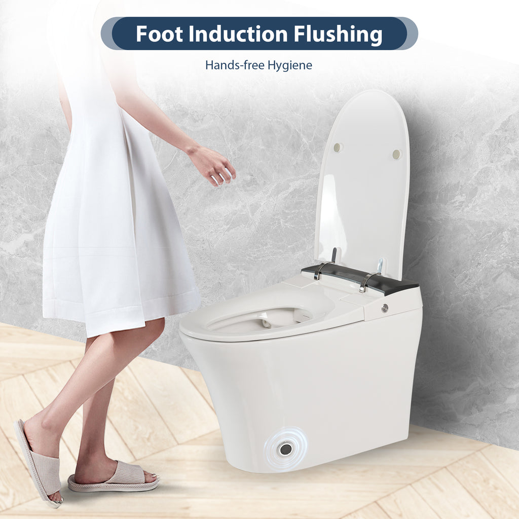 KZG smart one-piece heated toilet with foot sensor flush and blue night light — image 2
