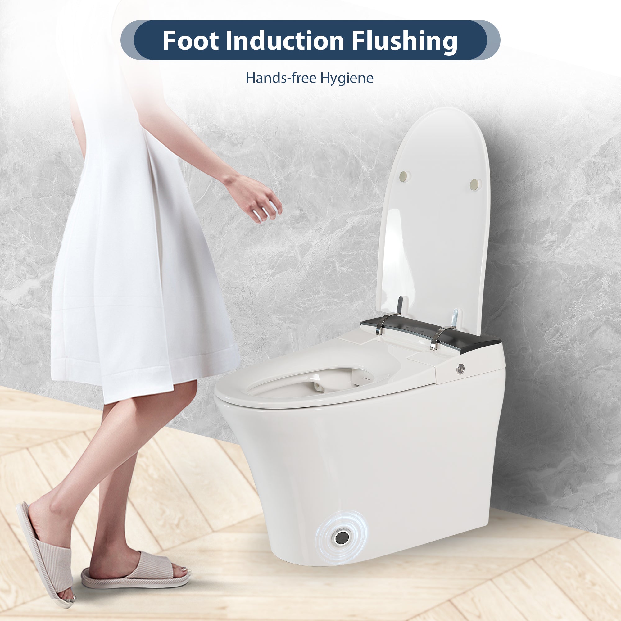 KZG smart one-piece heated toilet with foot sensor flush and blue night light — image 2