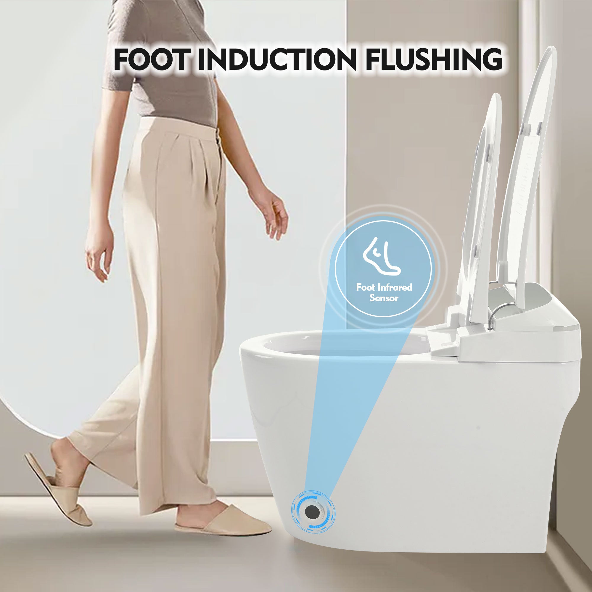 KZG one-piece smart toilet with heated seat and foot sensor in white ceramic — image 4