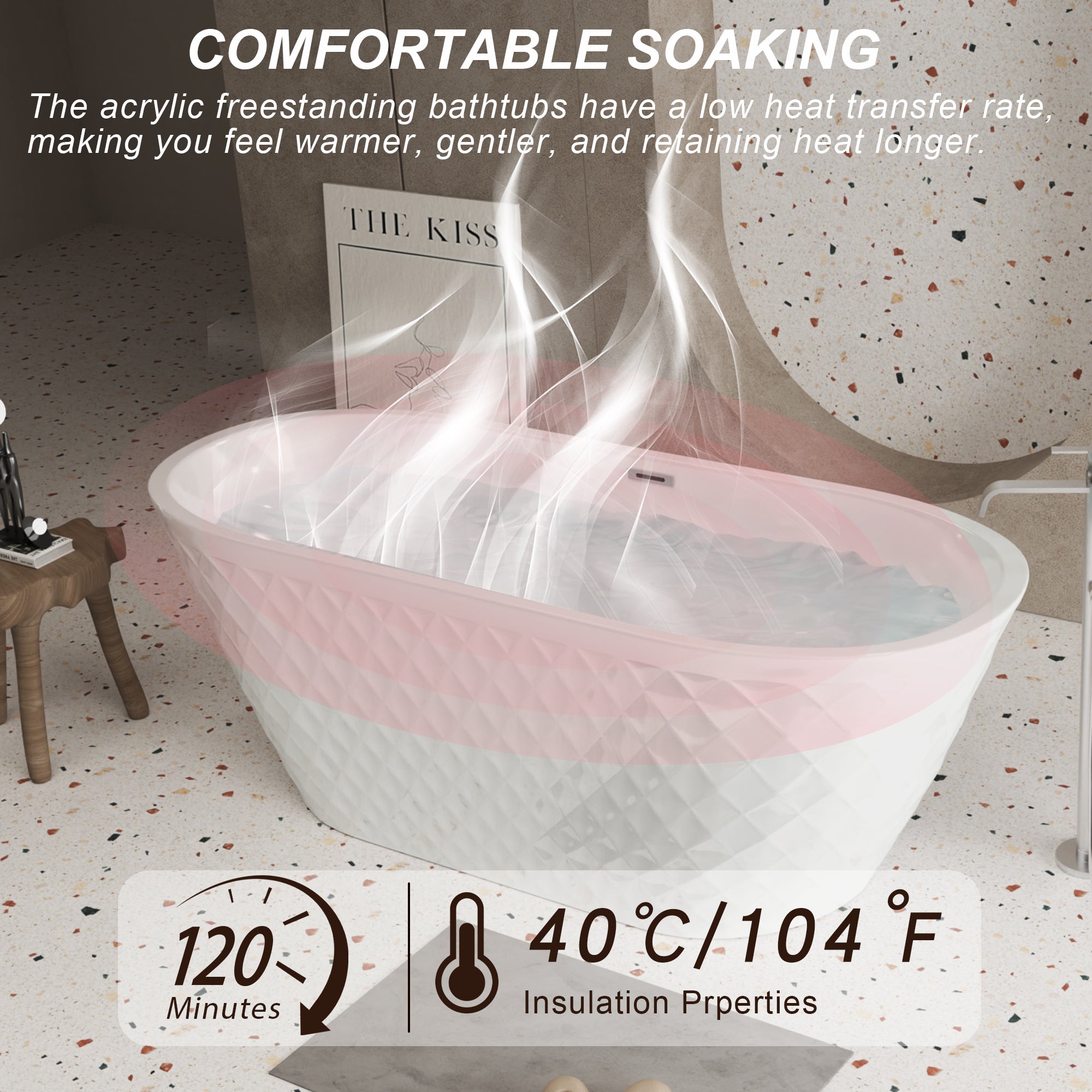 KZG 59-inch oval freestanding acrylic soaking tub in gloss white with chrome overflow and pop-up drain — image 5