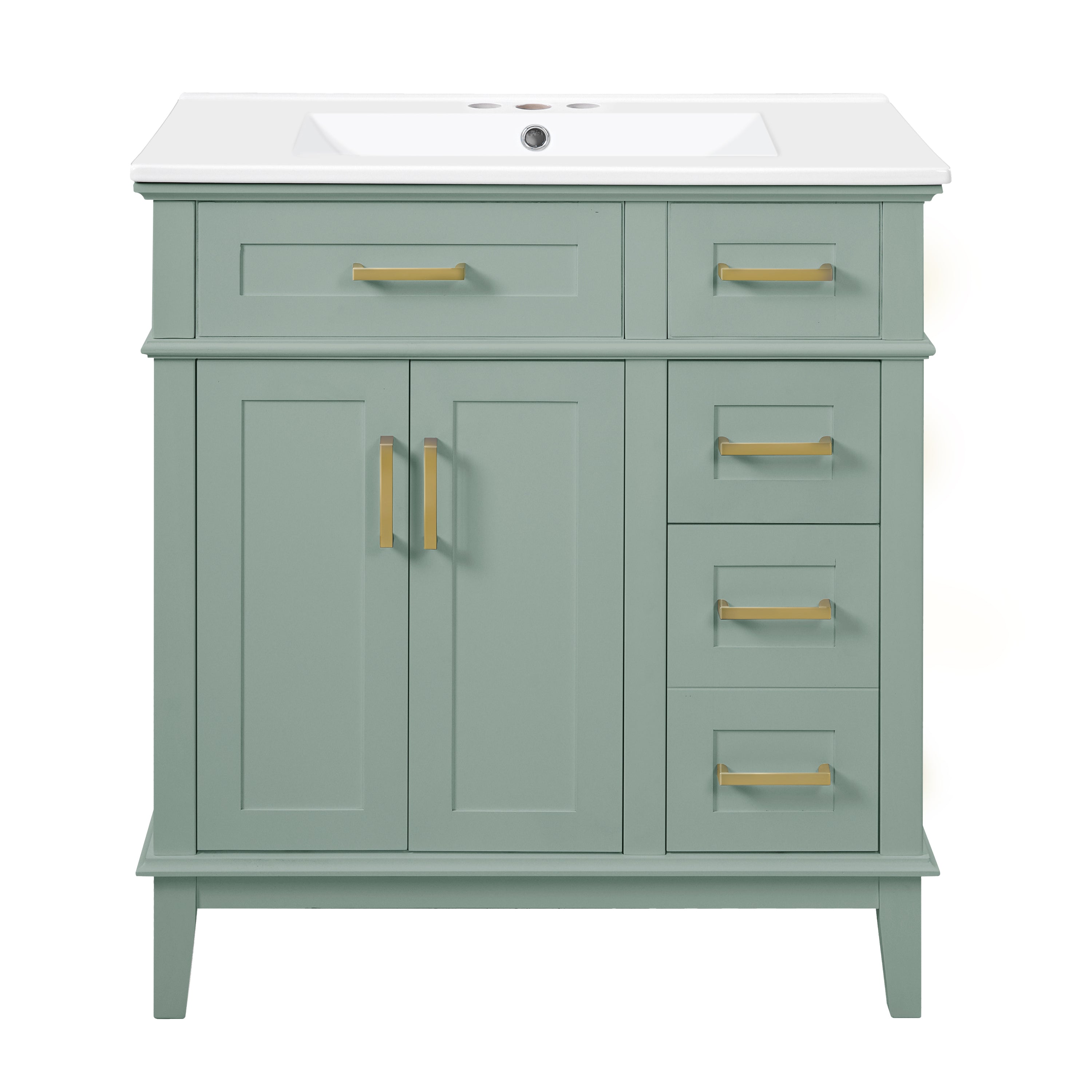 KZG 30-inch modern light green bathroom vanity with ceramic sink and soft-close doors — image 1