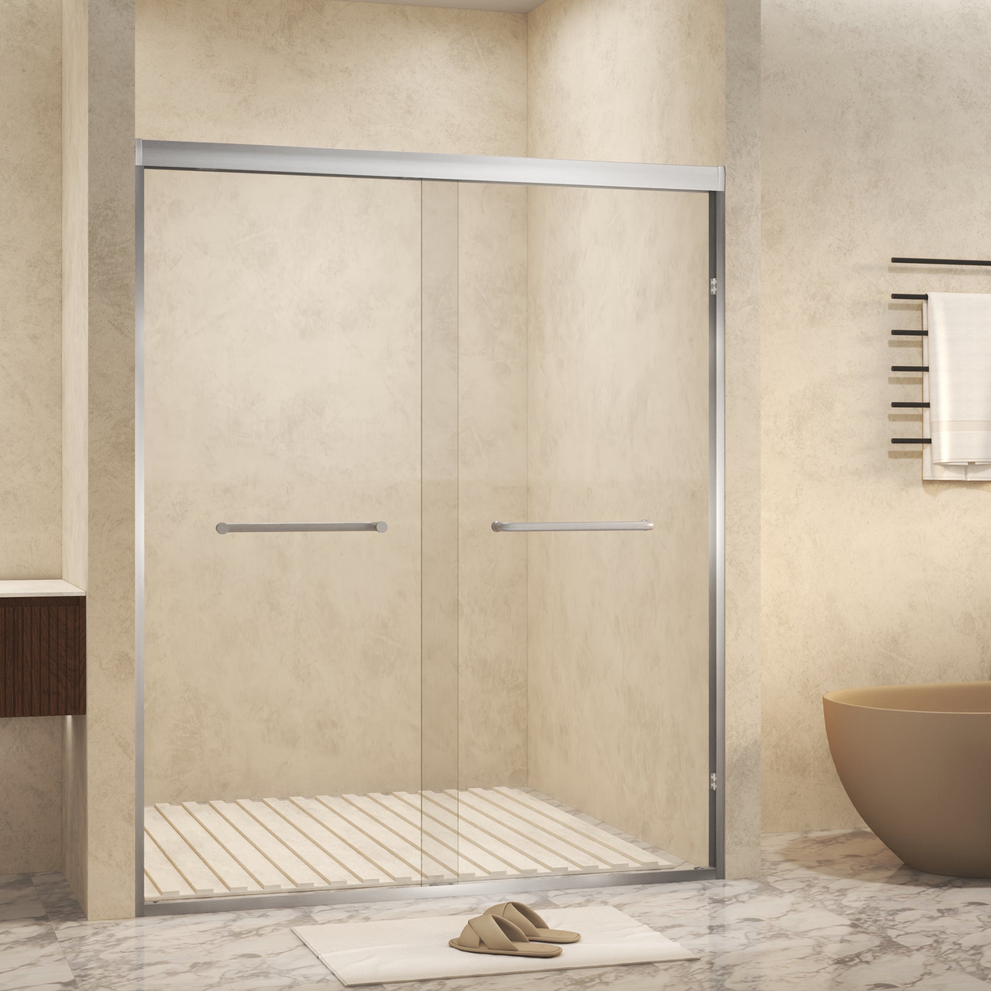 Brushed Nickel Sliding Shower Door — 60 in. × 72 in. with Tempered Glass — image 4