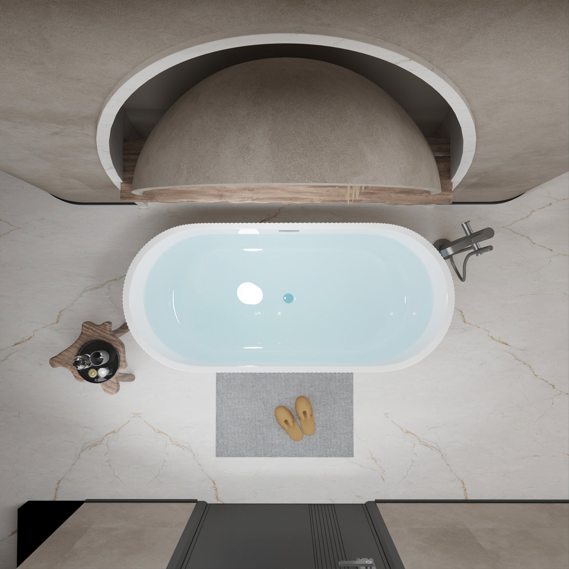 KZG 59 in. linear freestanding acrylic soaker tub in glossy white with chrome pop-up drain — image 6