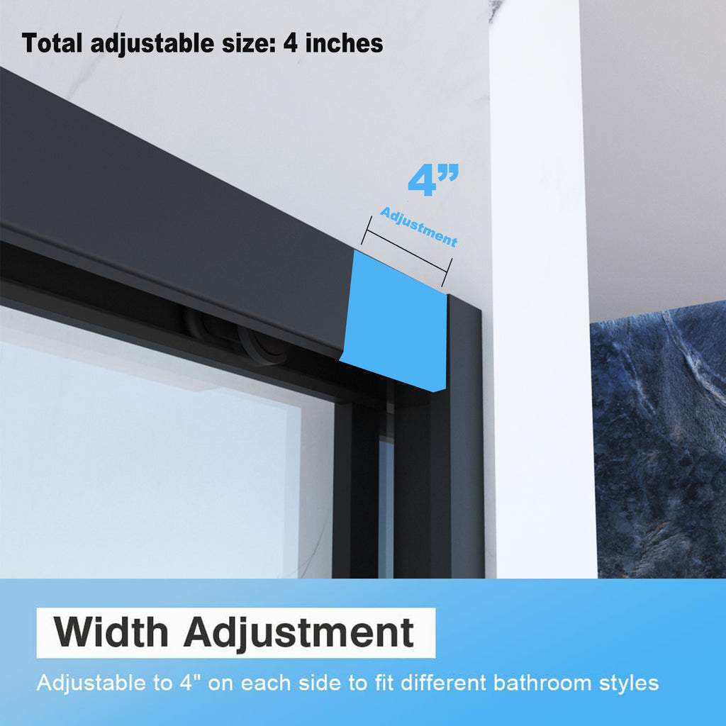 KZG matte black aluminum double sliding shower door with clear tempered glass and black hardware — image 5