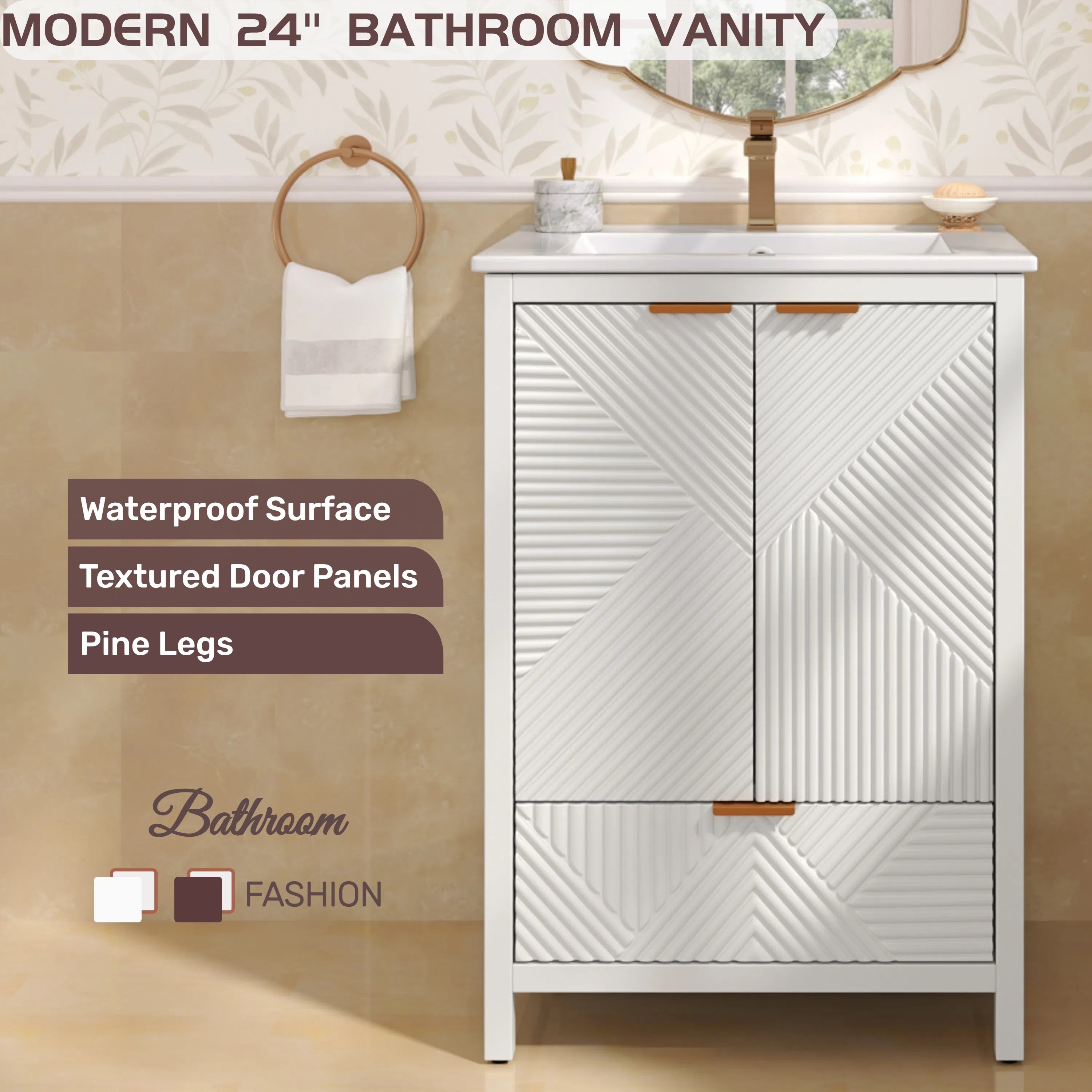 KZG 24-inch modern white bathroom vanity with ceramic undermount sink and soft-close drawer — image 6