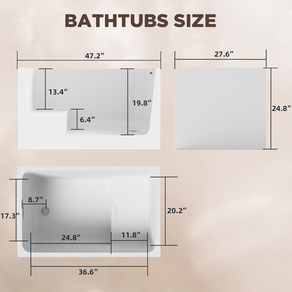KZG 47-inch gloss white acrylic freestanding soaking tub with built-in seat and chrome fixtures — image 3