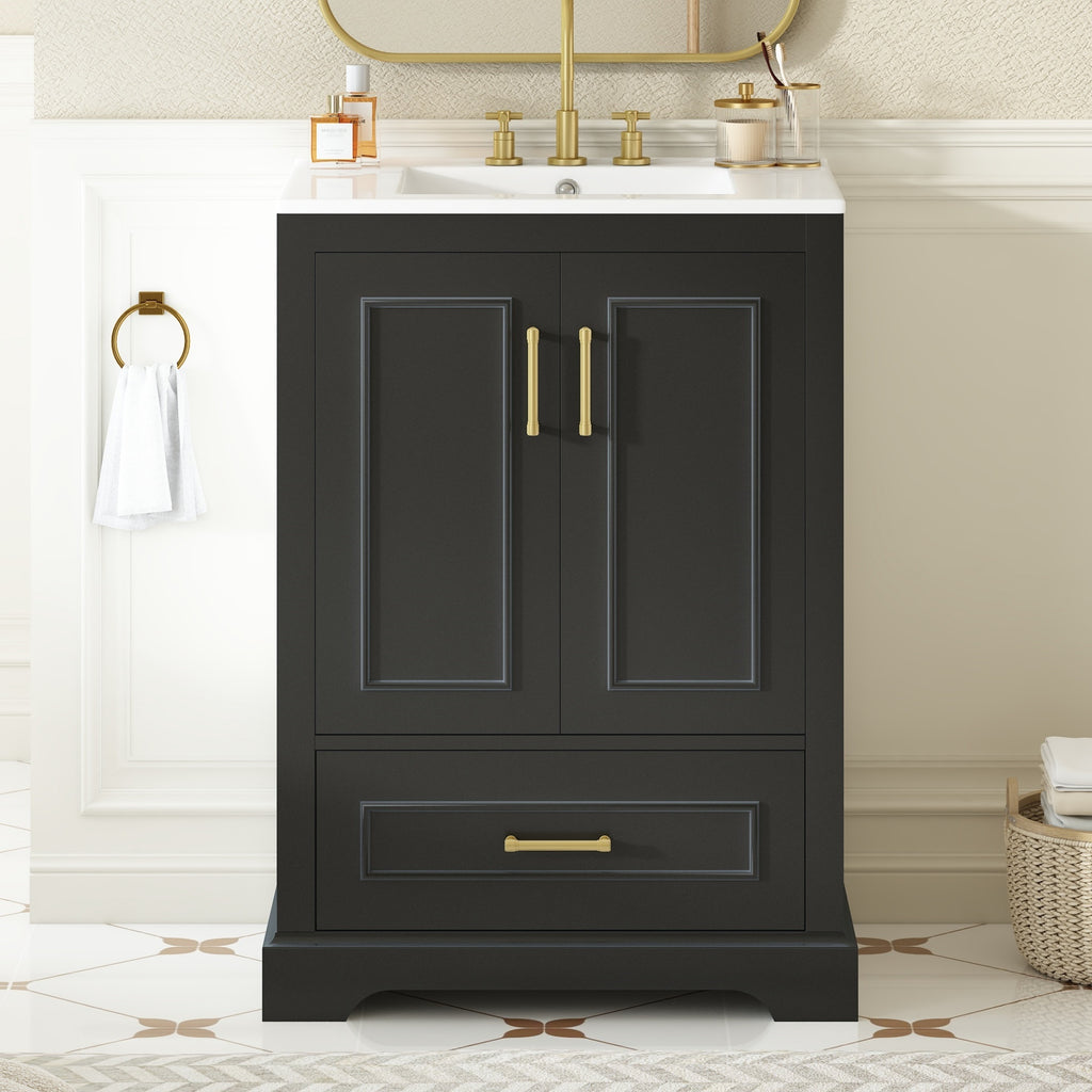 KZG 24-inch modern black bathroom vanity with ceramic sink and soft-close doors — image 4