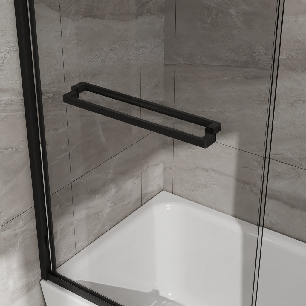 Matte black sliding shower door with clear tempered glass, 60 × 58 in. — image 7