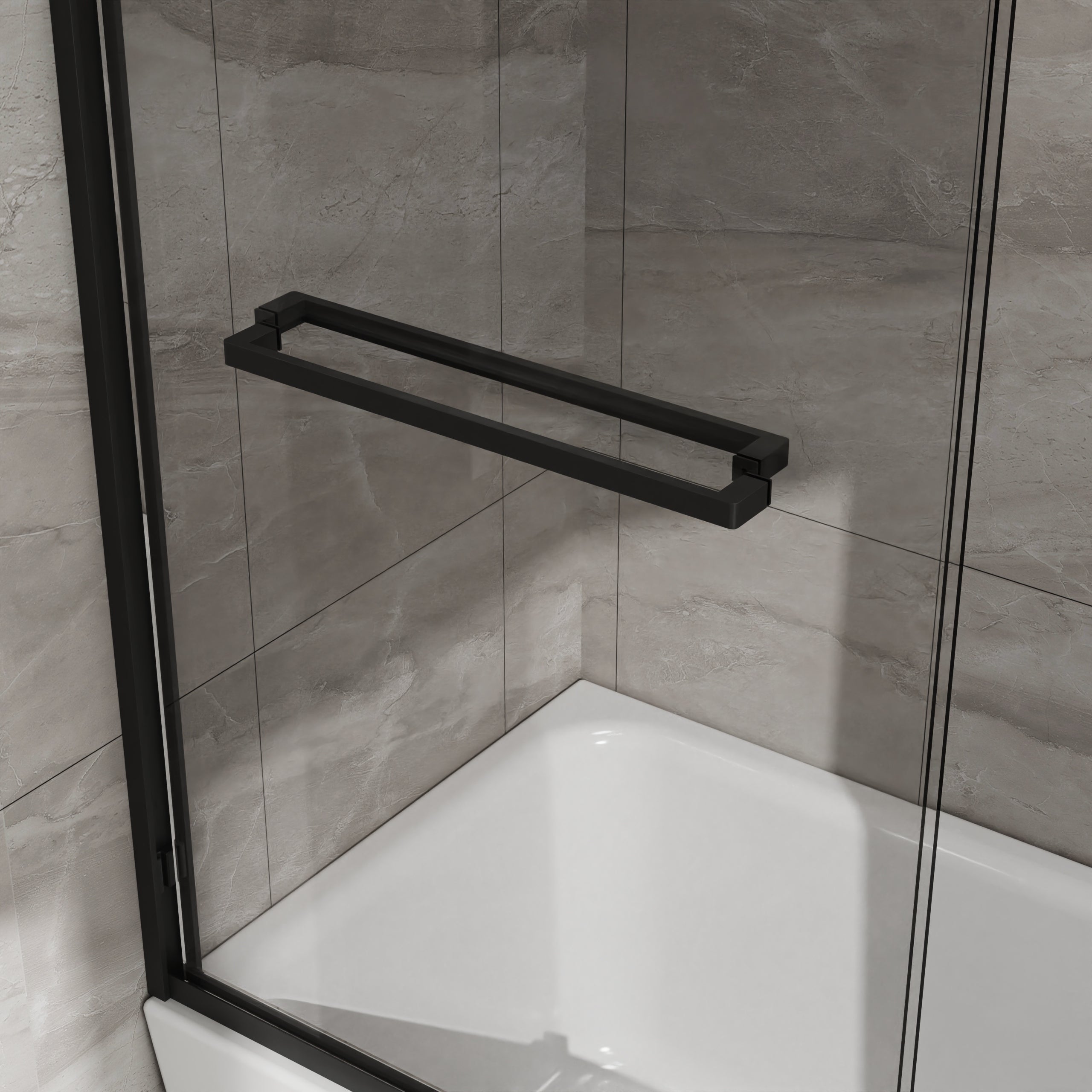 Matte black sliding shower door with clear tempered glass, 60 × 58 in. — image 7
