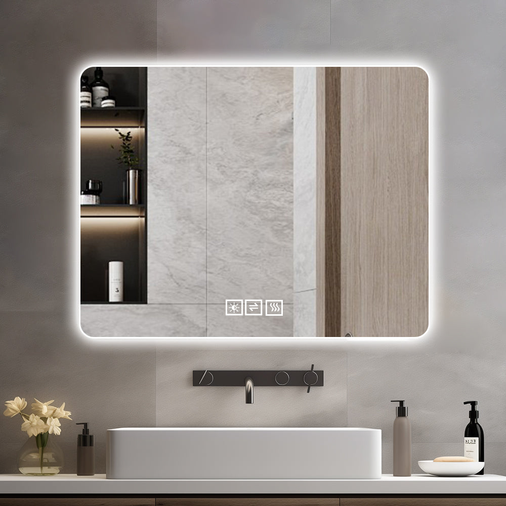 KZG 28-inch by 36-inch LED lighted vanity mirror with anti-fog glass and adjustable dimmable backlighting — image 2