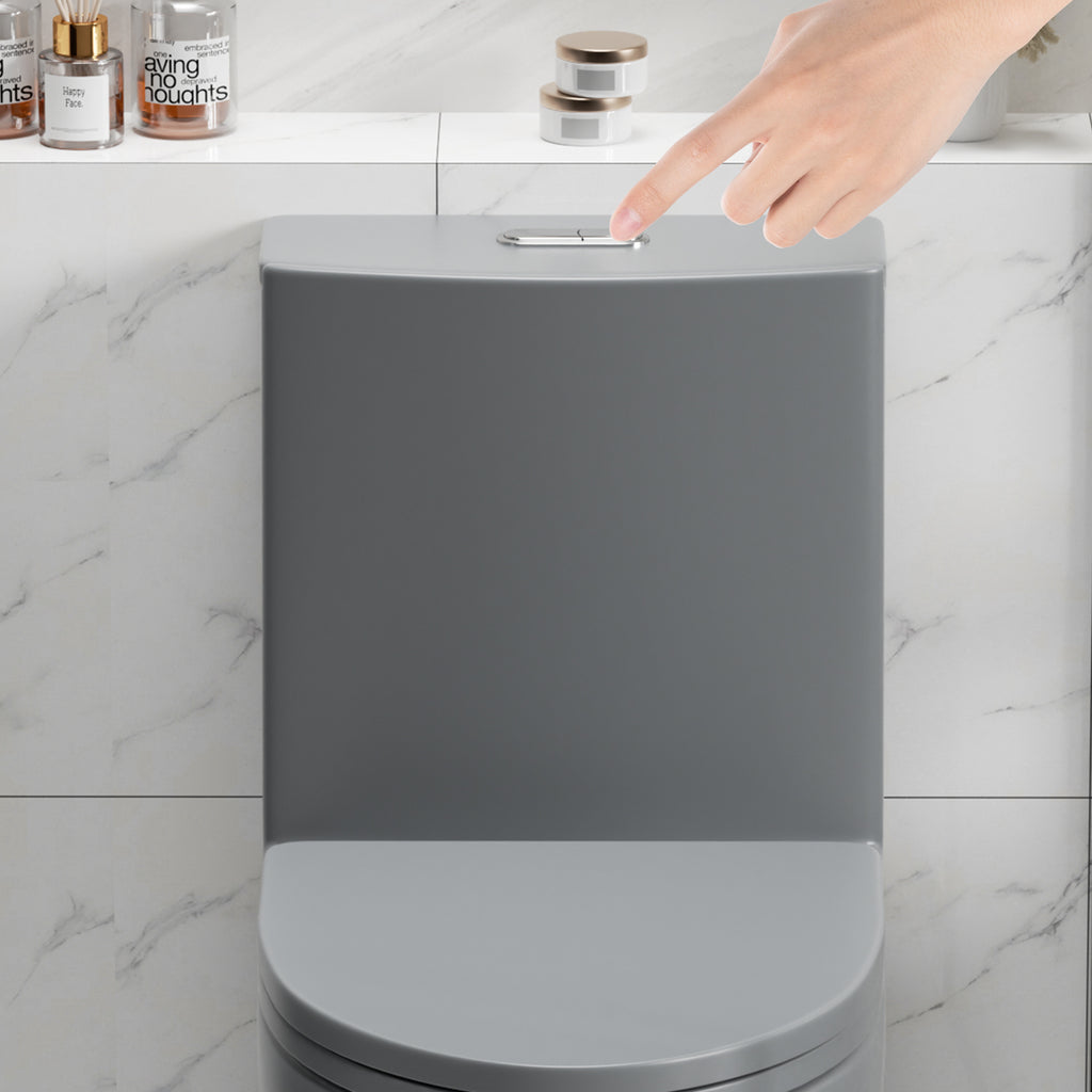 Light gray matte one-piece toilet, comfort height, dual-flush — image 7