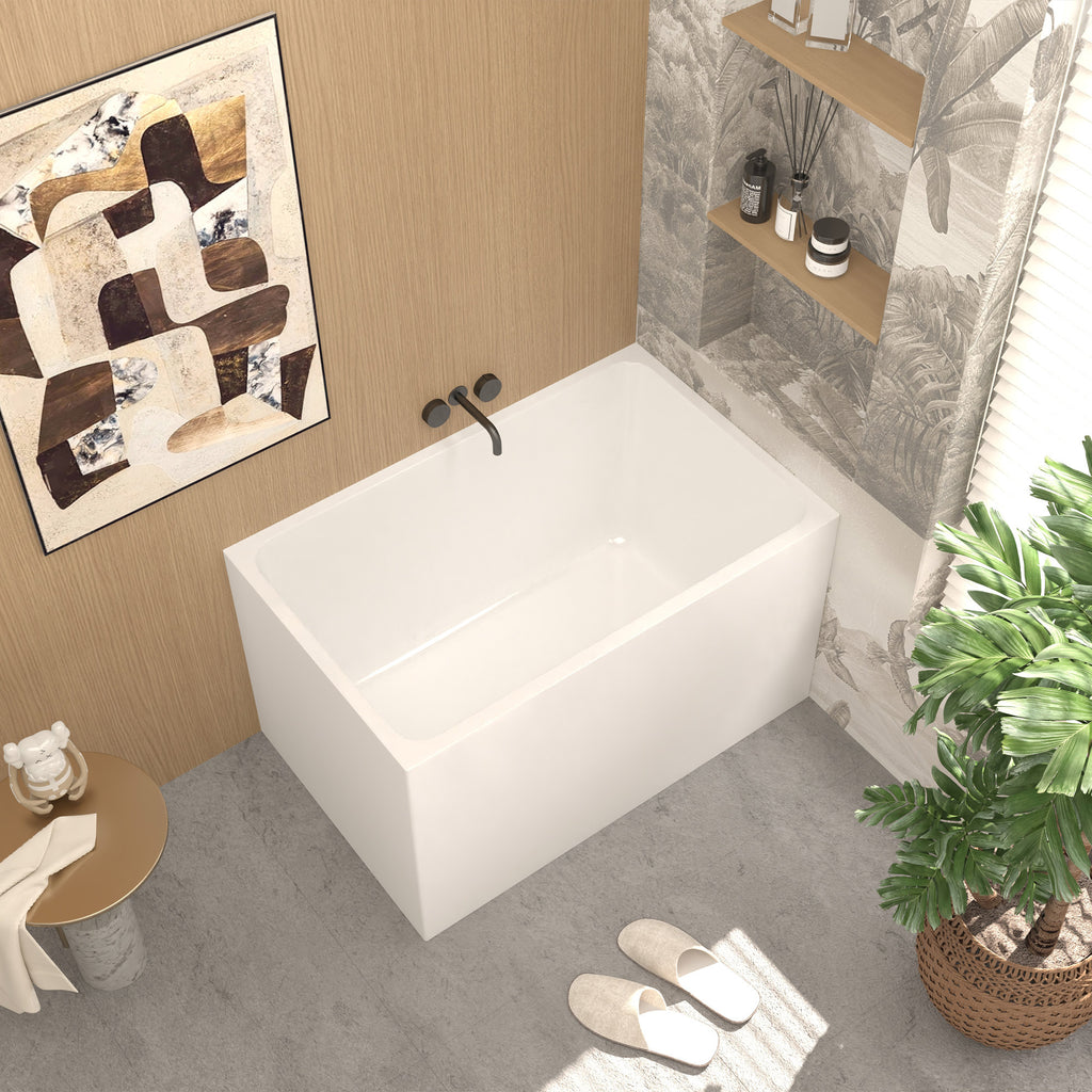 KZG 43 in. gloss white acrylic freestanding soaking bathtub with chrome drain — image 2