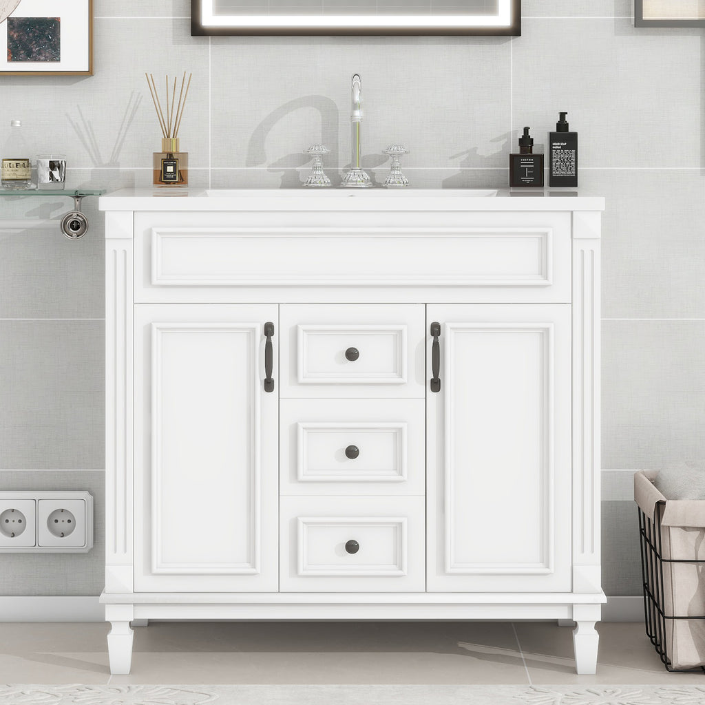 KZG 36-inch modern white bathroom vanity with ceramic sink basin and soft-close doors — image 7