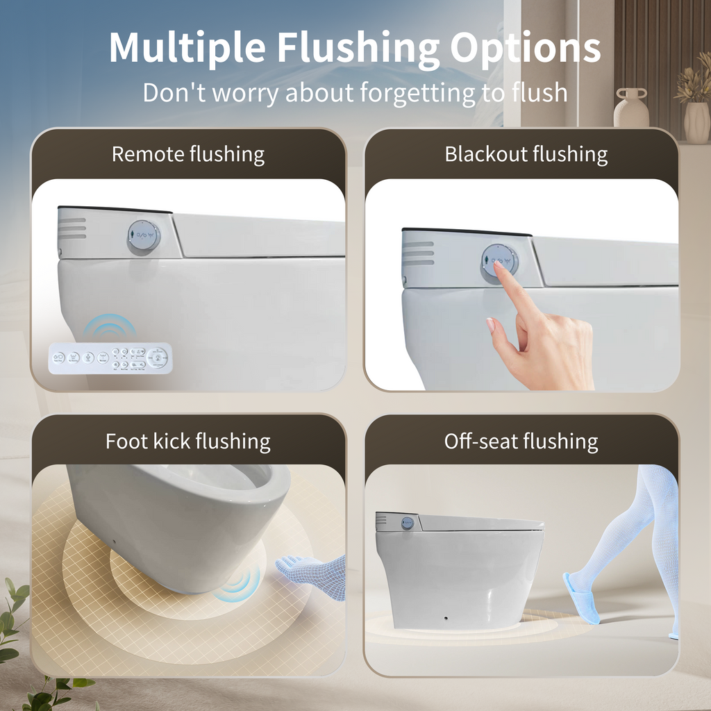 KZG tankless smart toilet with built-in bidet, heated seat, and remote control in white ceramic — image 3
